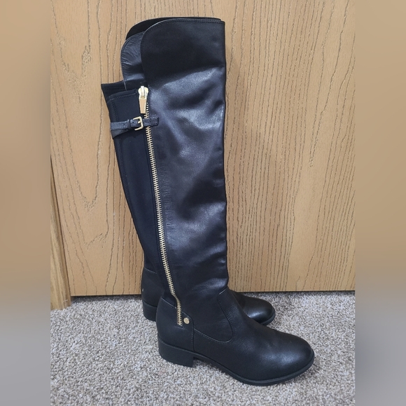 Calvin Klein Gladys Over The Knee Leather Stretch Panel Zipper Riding Boots - Picture 2 of 6